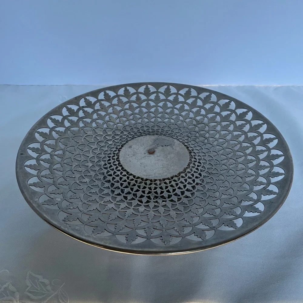 Vtg Sterlingware NY Pedestal Bowl Reticulated Pierced Leaf MCM Regency Victorian